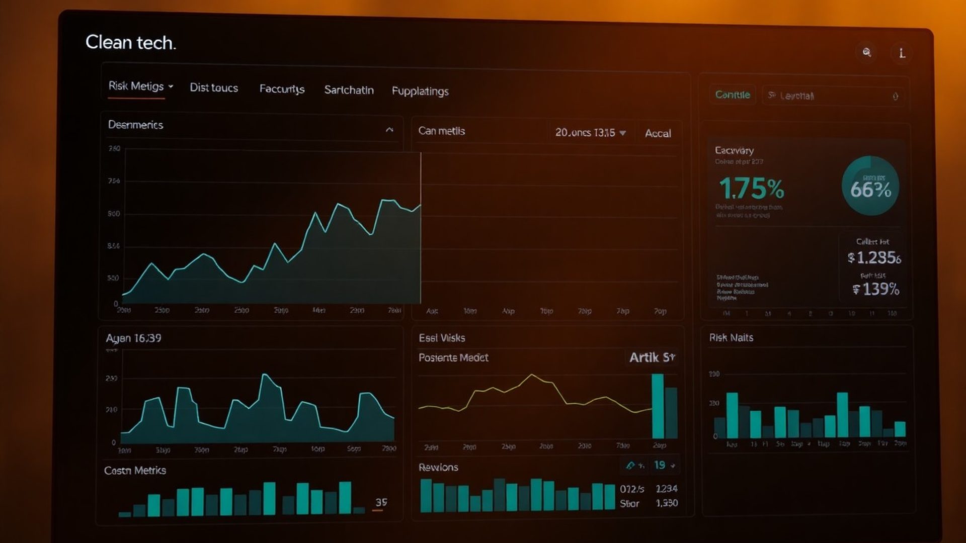 Dashboard Nou Studio cu metrici de risc pe fundal teal